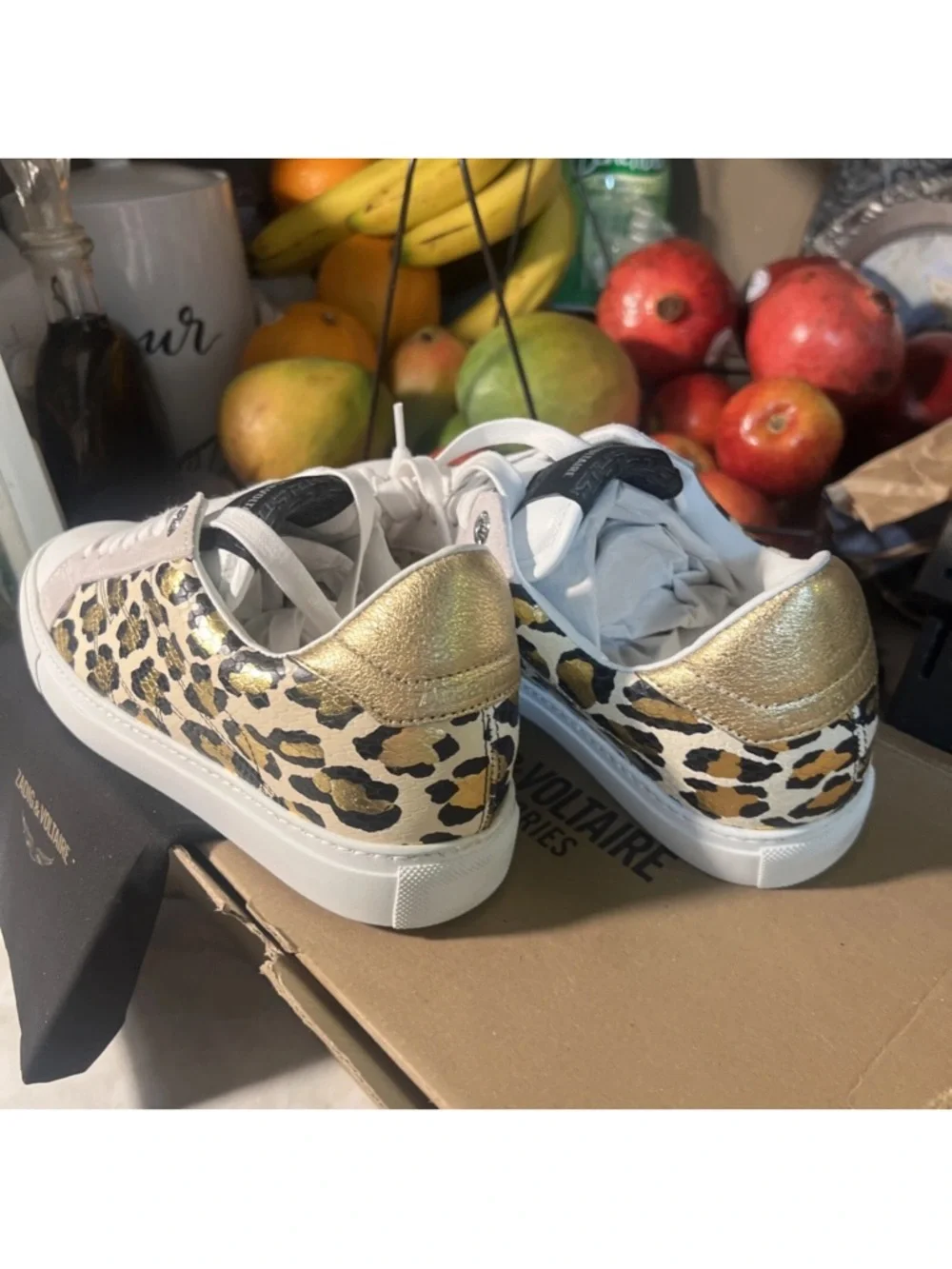 New Zadig & Voltaire White Sneakers with Gold Leopard Panels 7.5 /8 euro 38 - Picture 4 of 10
